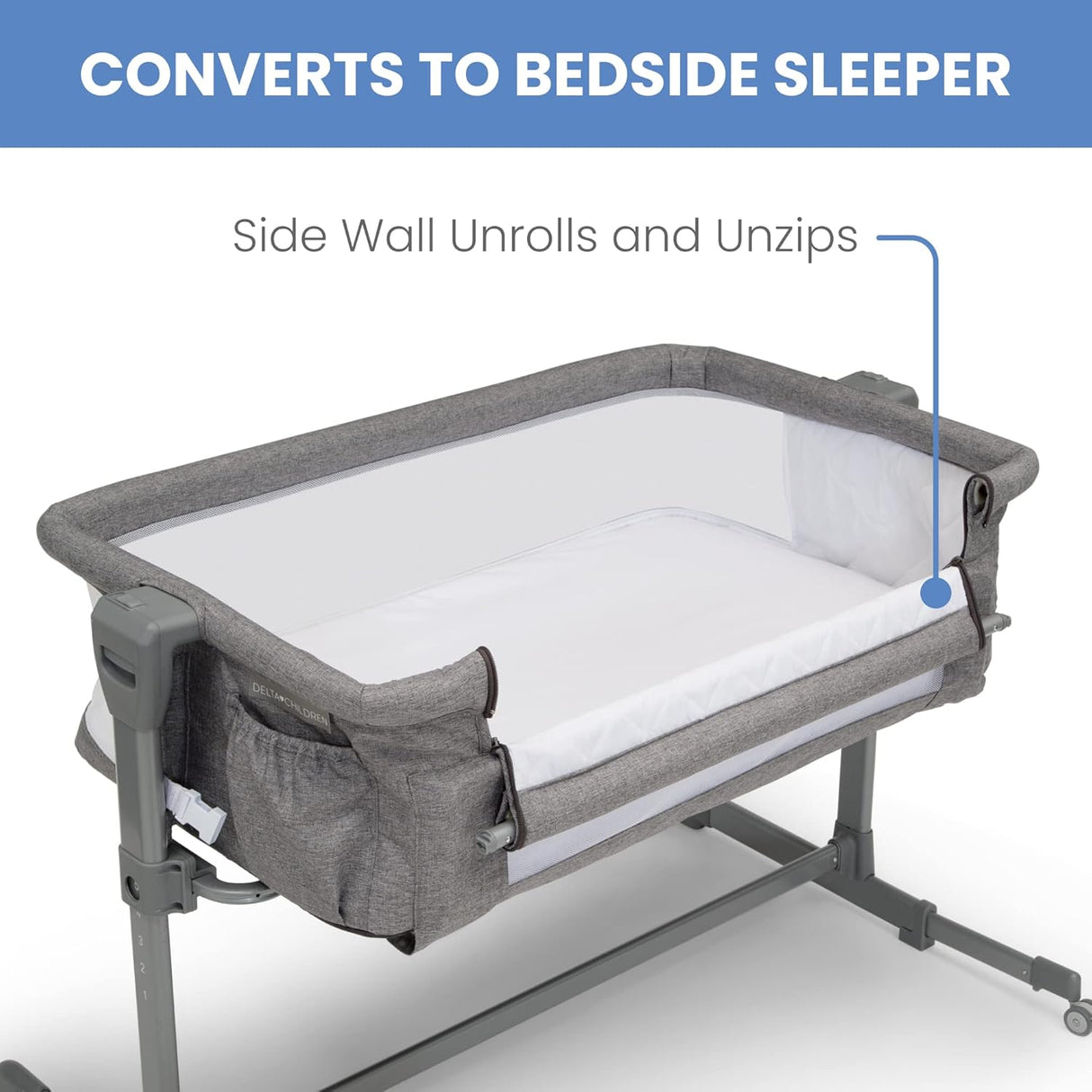 Close2Me Bedside Baby Bassinet Sleeper with Breathable Mesh and Adjustable Heights, Grey Tweed