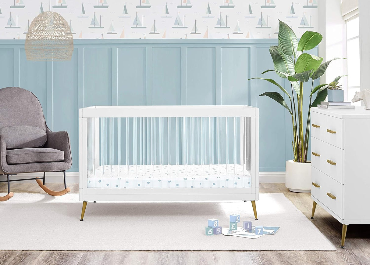 Delta Children Sloane 4-in-1 Acrylic Convertible Crib Bianca White/Melted Bronze