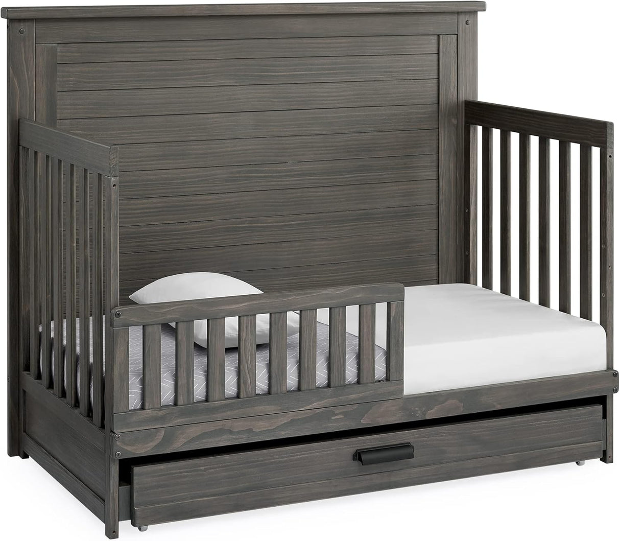 Delta Children Simmons Kids Caden 6-in-1 Convertible Crib with Trundle Drawer,  Rustic Acorn
