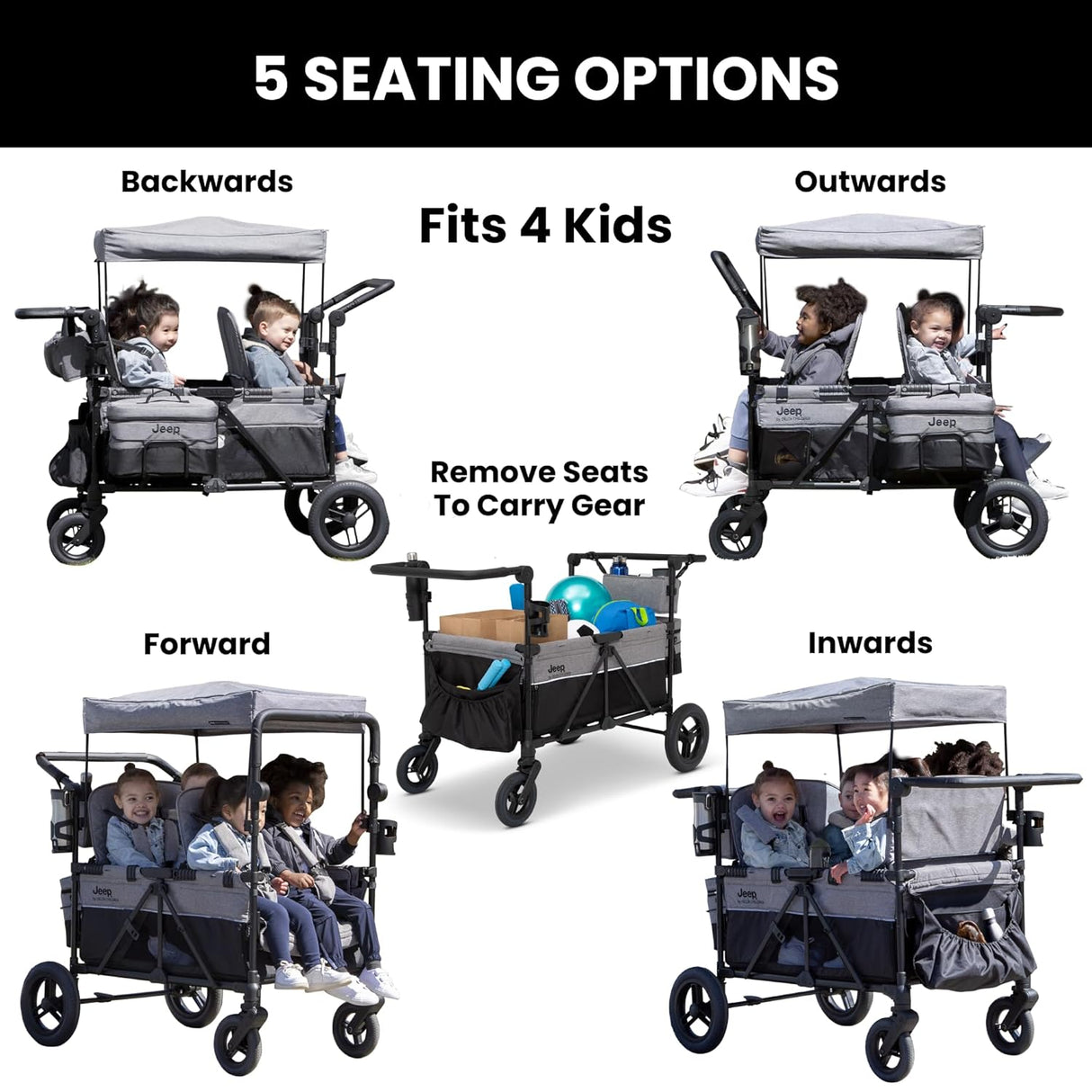 Jeep Wrangler Deluxe 4 Seater Stroller Wagon by Delta Children, Grey