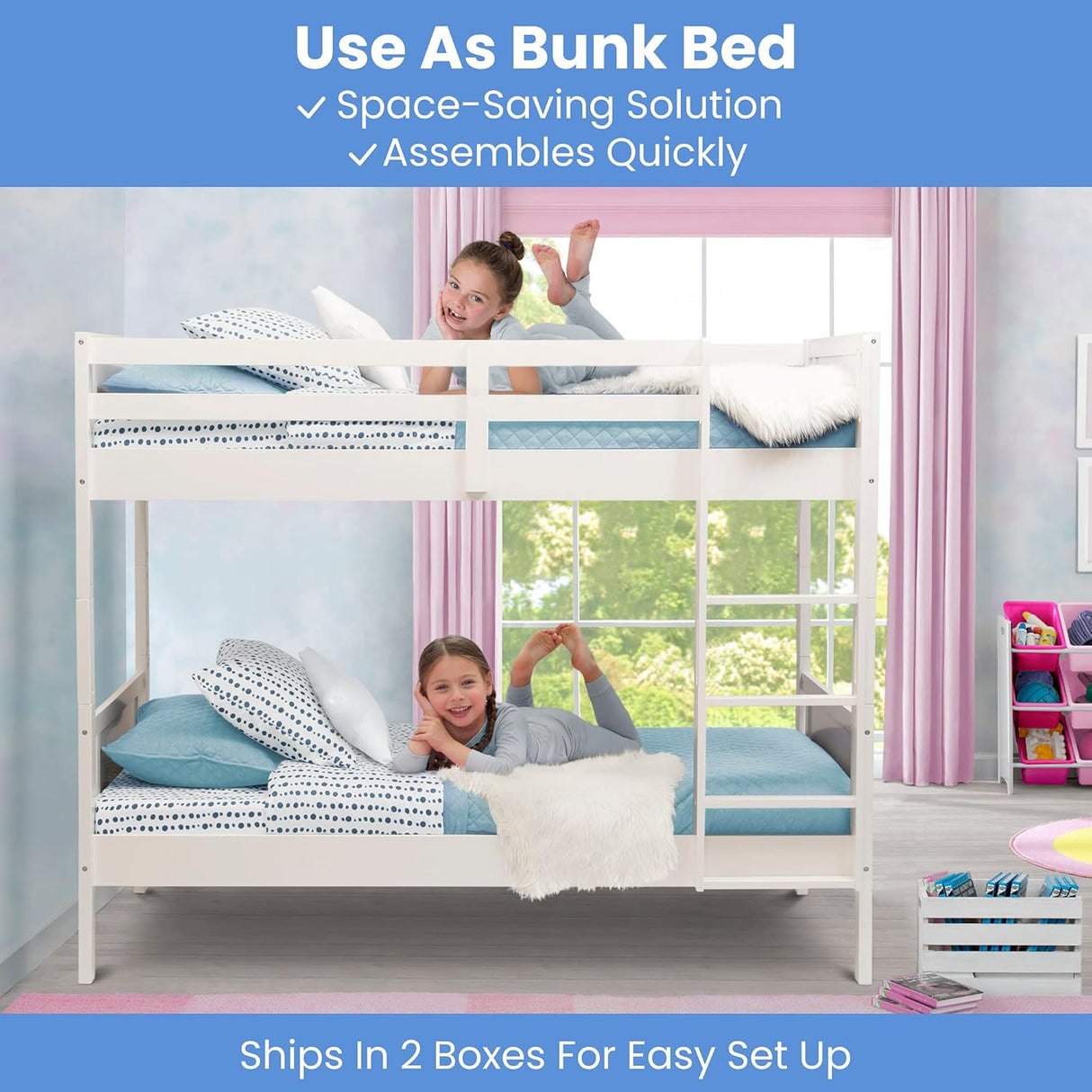 Delta Children Convertible Twin Over Twin Wood Bunk Bed with Ladder and Guardrails ? Grey