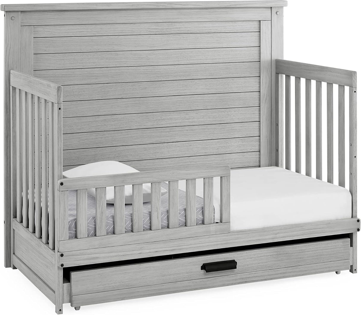 Delta Children Simmons Kids Caden 6-in-1 Convertible Crib with Trundle Drawer,  Rustic Grey