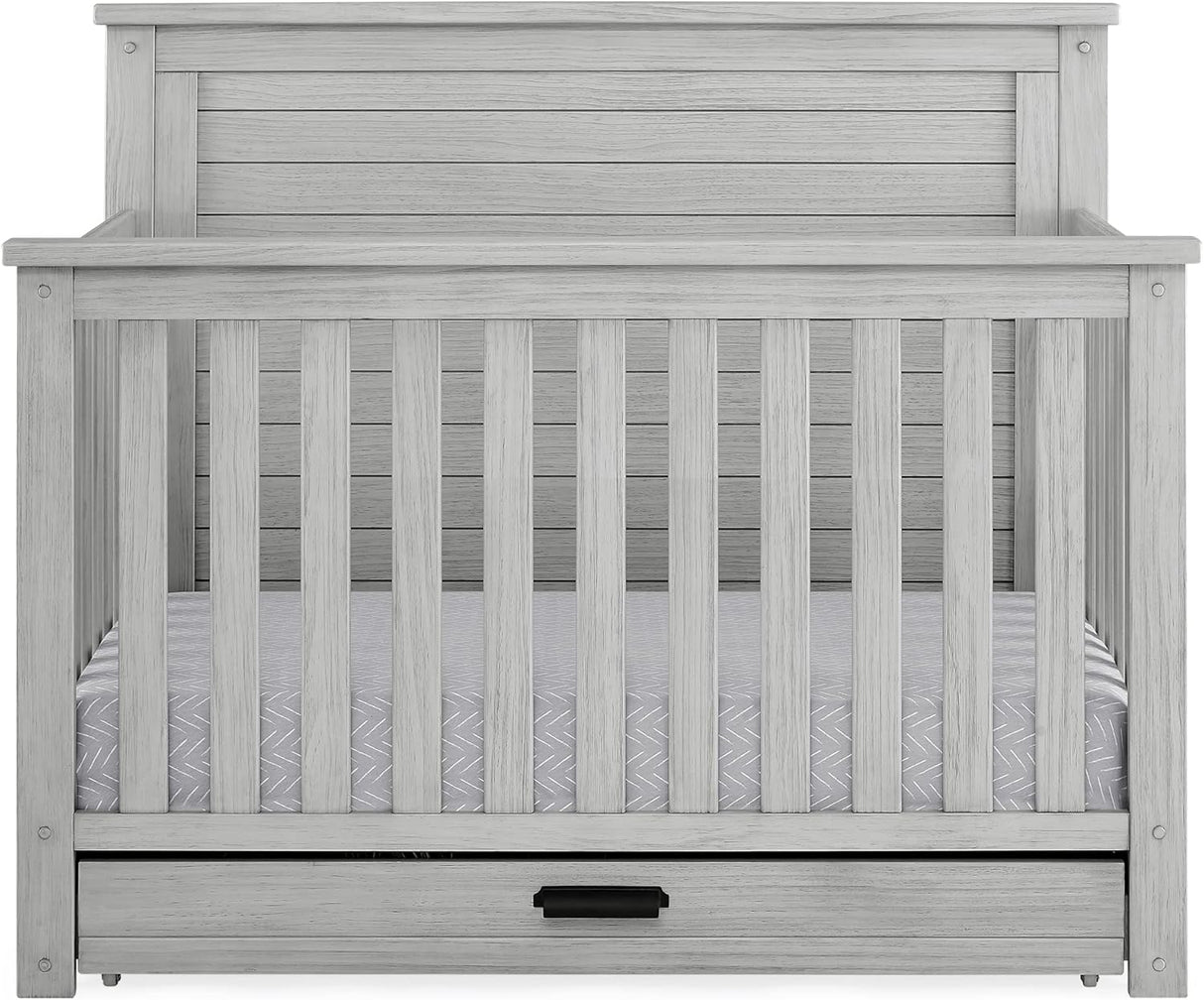 Delta Children Simmons Kids Caden 6-in-1 Convertible Crib with Trundle Drawer,  Rustic Grey