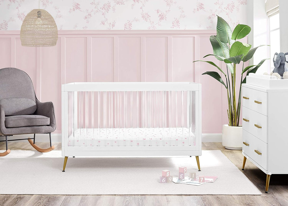 Delta Children Sloane 4-in-1 Acrylic Convertible Crib Bianca White/Melted Bronze
