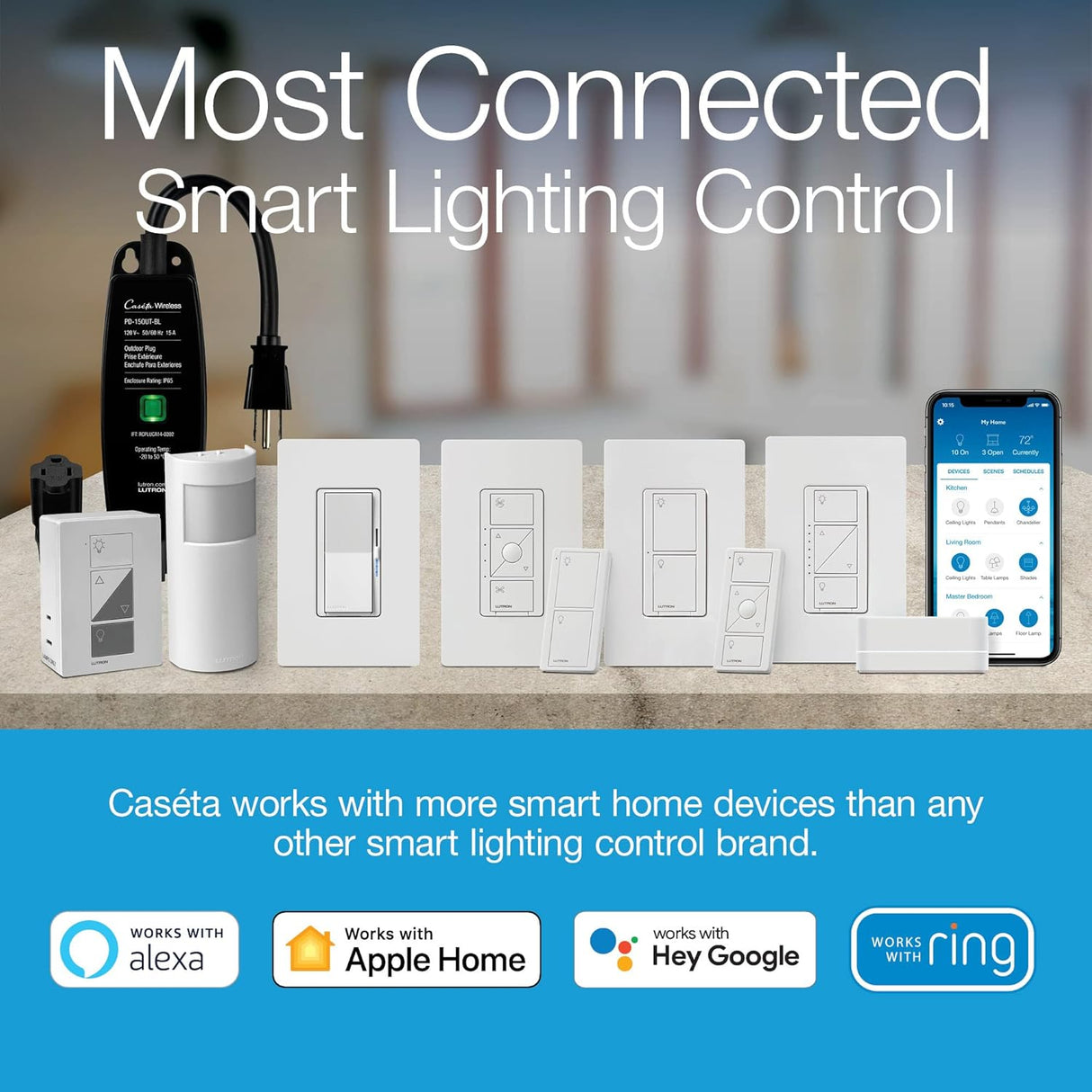 Lutron Caseta Smart Lighting Kit w/ Hub, Original Switch, & Wall Plate, for Light Bulbs and Fans, Works w/ Alexa, Apple Homekit, Google Home, 5A Single-Pole/3-Way, Neutral Required, P-BDG-PKG1WS