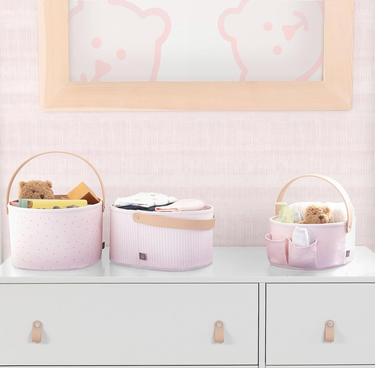 Delta Children 3-Pack Nested Fabric Storage Bins with Handles, Pink