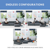 Delta Children Cozee 4-Piece Sectional Sofa Set, Grey