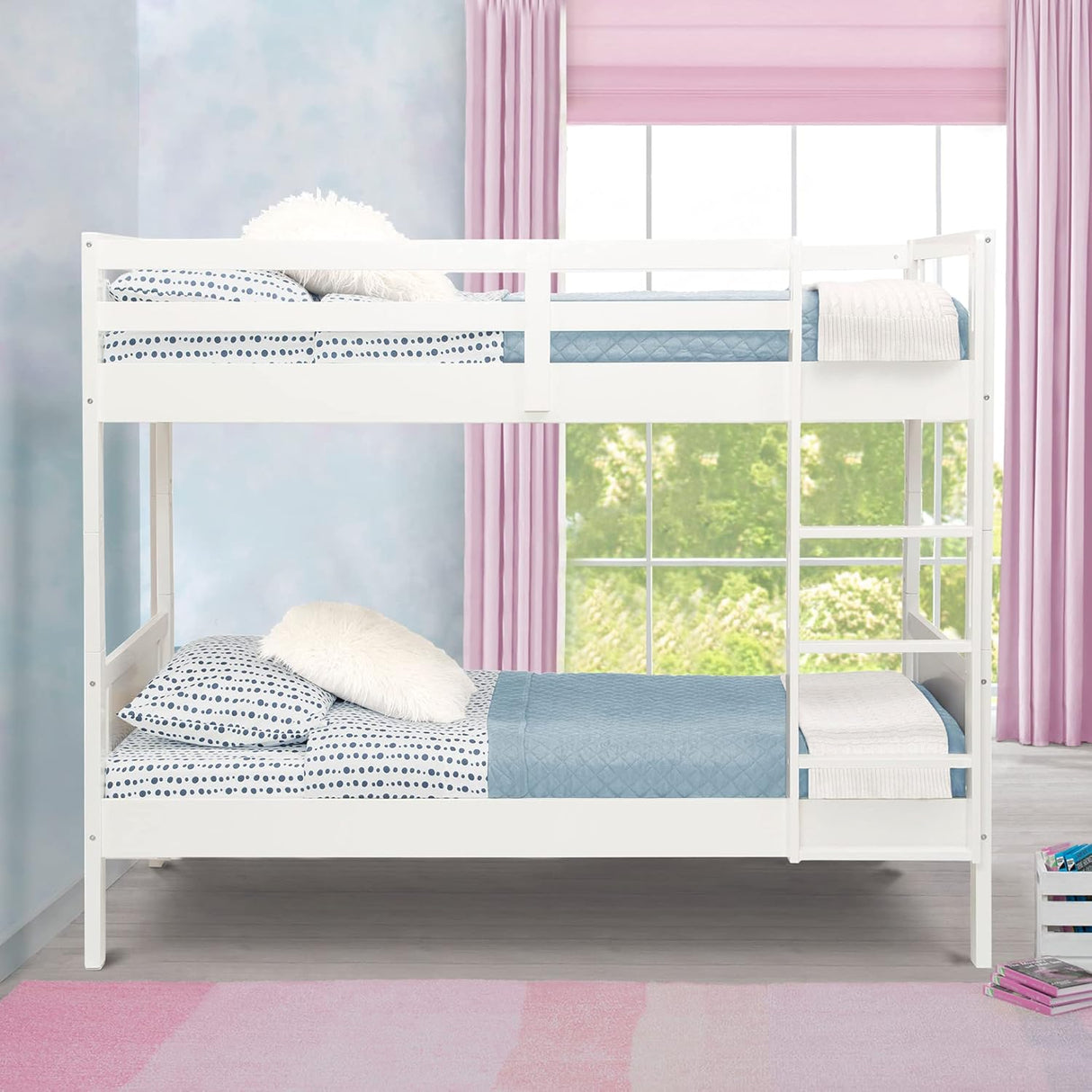 Delta Children Convertible Twin Over Twin Wood Bunk Bed with Ladder and Guardrails ? Grey