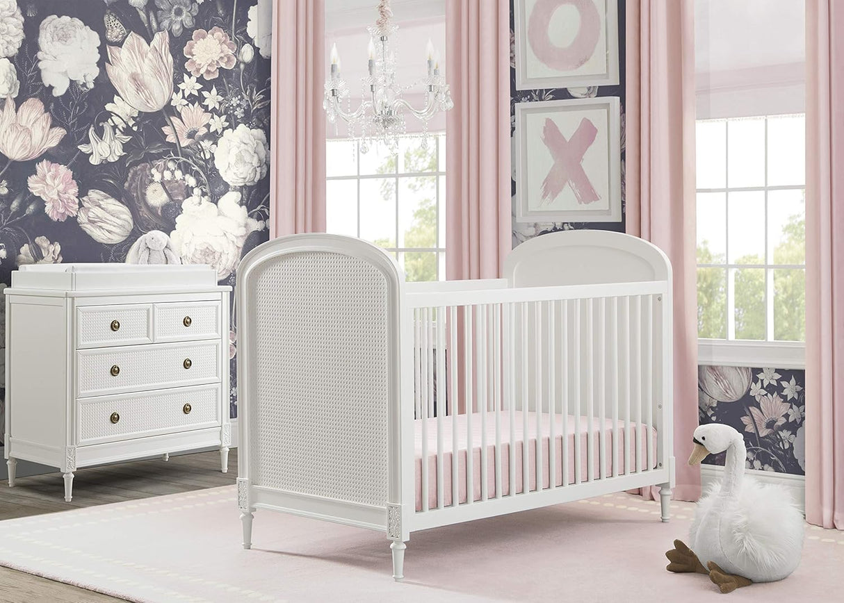 Delta Children Madeline 4-in-1 Convertible Crib Woven Cane Mesh Panels   Bianca White