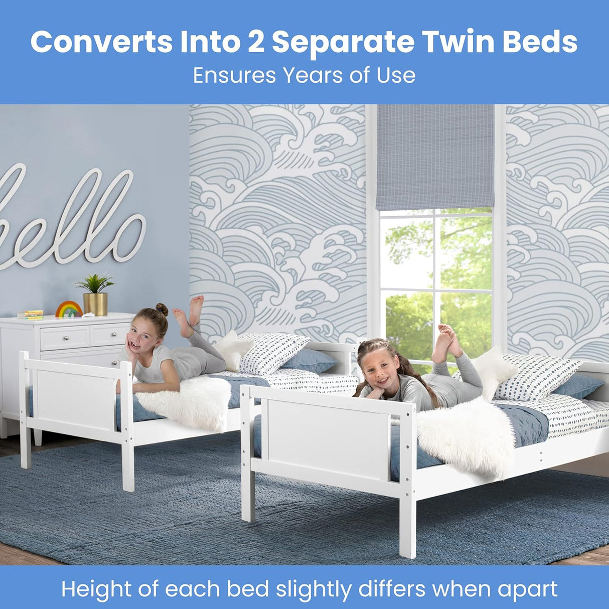 Delta Children Convertible Twin Over Twin Wood Bunk Bed with Ladder and Guardrails ? Grey