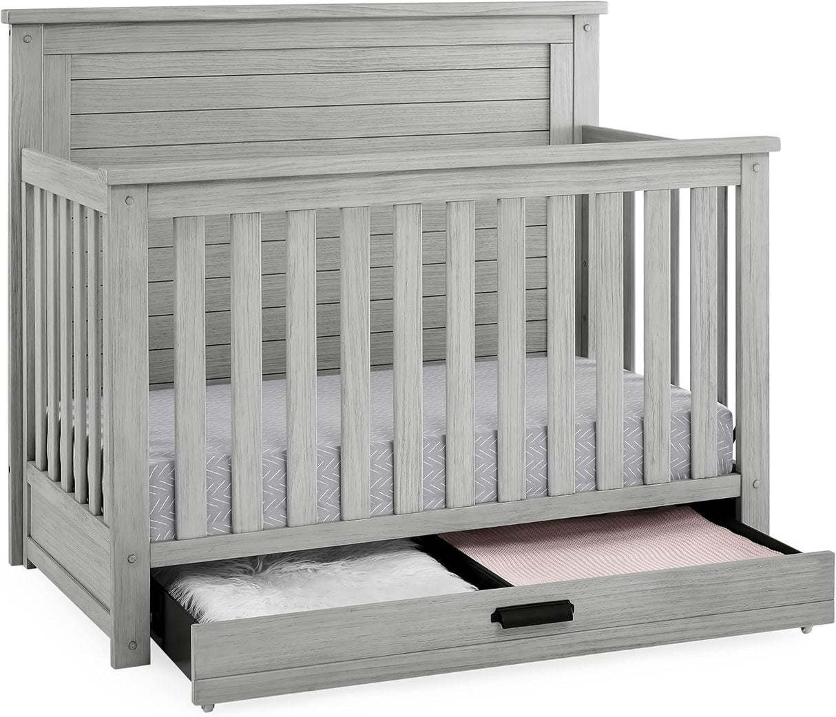 Delta Children Simmons Kids Caden 6-in-1 Convertible Crib with Trundle Drawer,  Rustic Grey