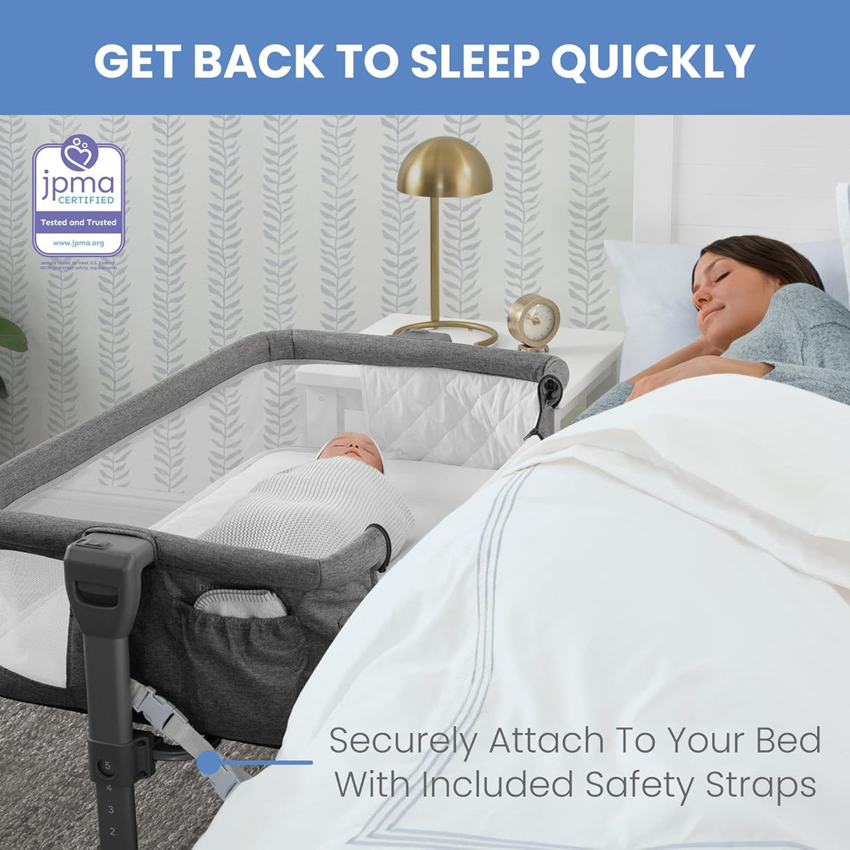 Close2Me Bedside Baby Bassinet Sleeper with Breathable Mesh and Adjustable Heights, Grey Tweed