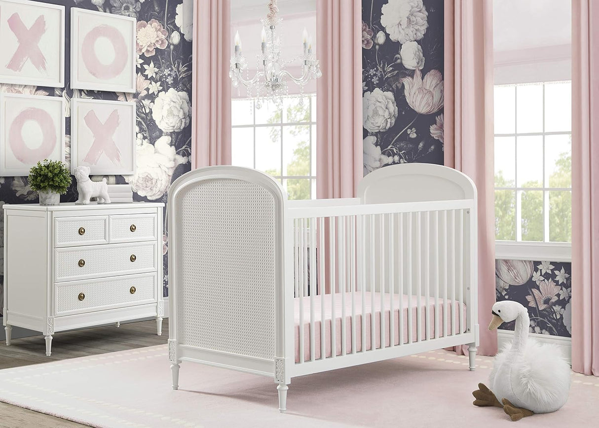 Delta Children Madeline 4-in-1 Convertible Crib Woven Cane Mesh Panels   Bianca White