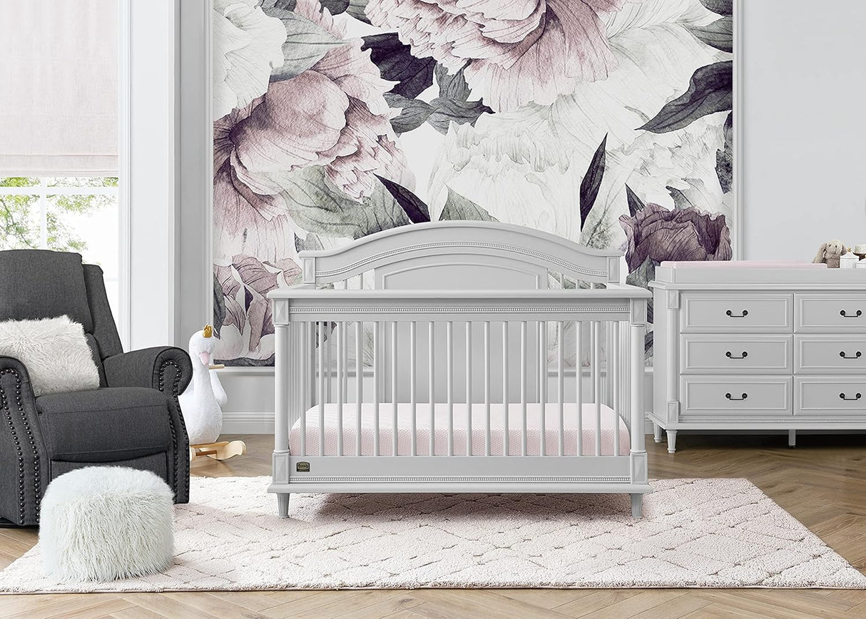 Delta Children Simmons Kids Juliette 6-in-1 Convertible Crib with Toddler Rail,  Moonstruck Grey