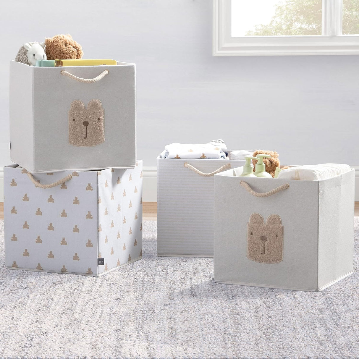 Delta Children 4-Pack Brannan Bear Fabric Storage Bins with Handles, Tan