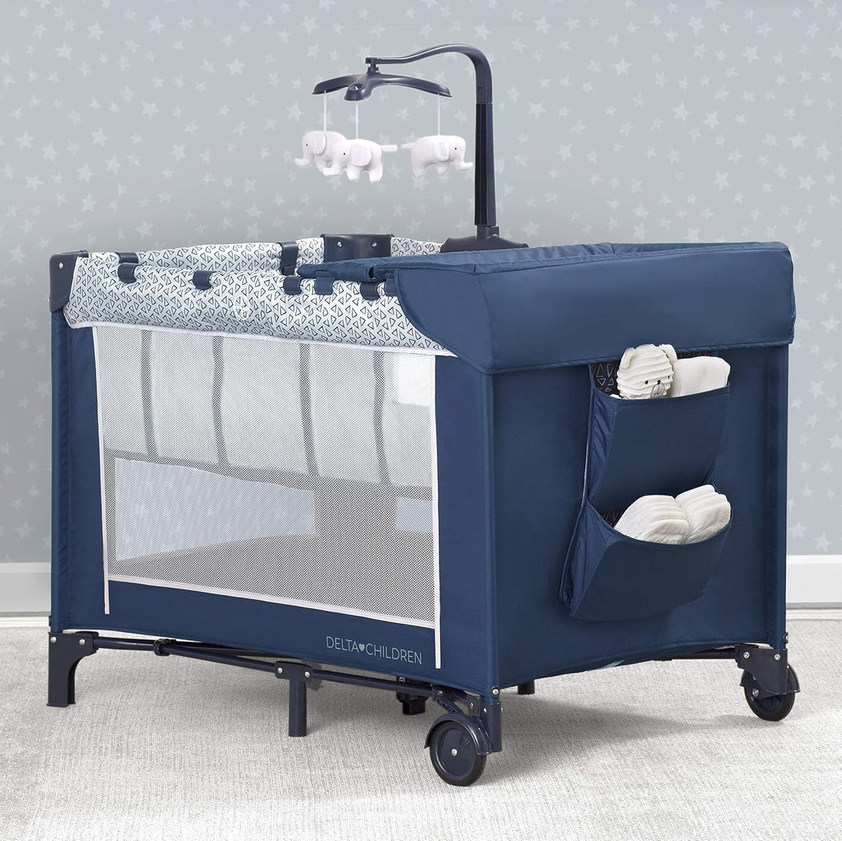 LX Deluxe Portable Baby Play Yard With Removable Bassinet and Changing Table, Midnight Blue