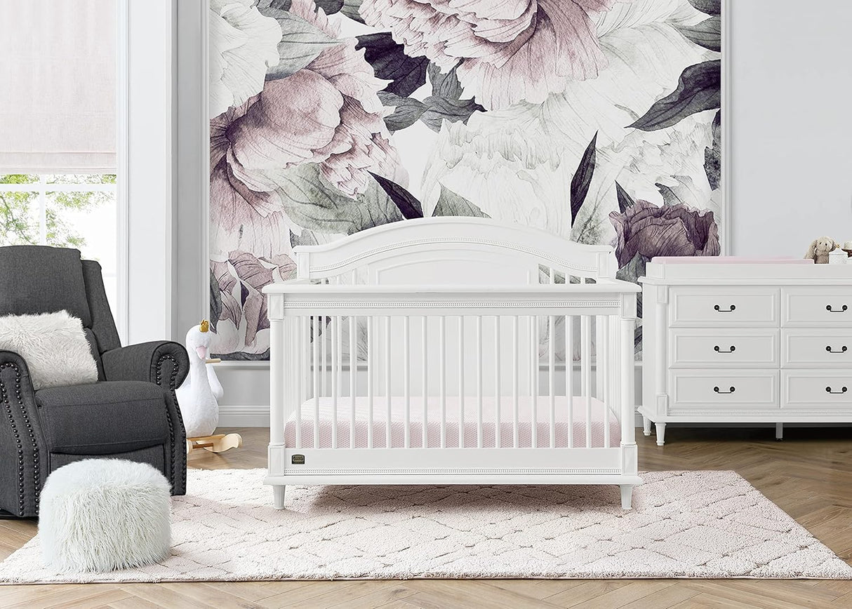 Delta Children Simmons Kids Juliette 6-in-1 Convertible Crib with Toddler Rail,  Bianca White