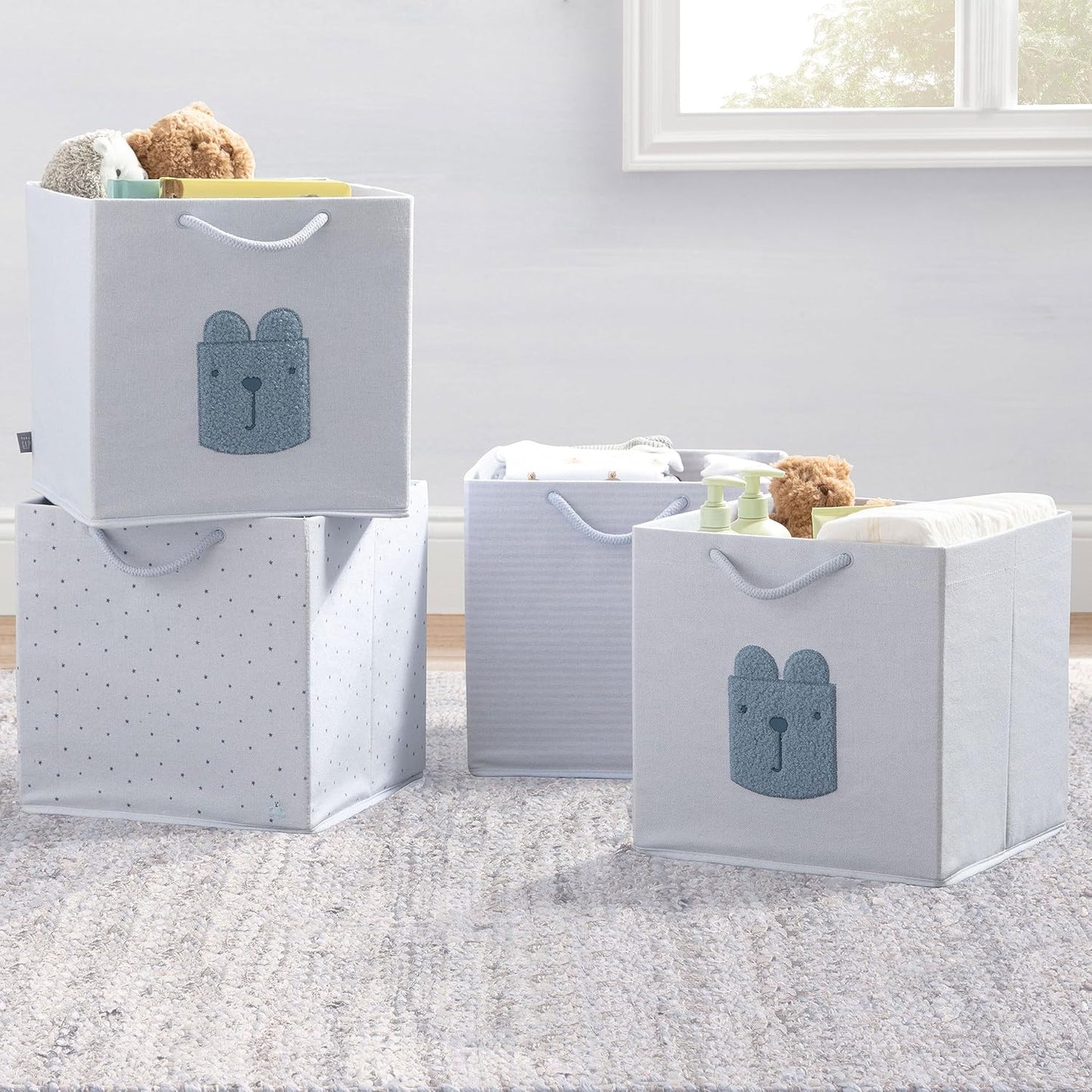 Delta Children 4-Pack Brannan Bear Fabric Storage Bins with Handles, Blue