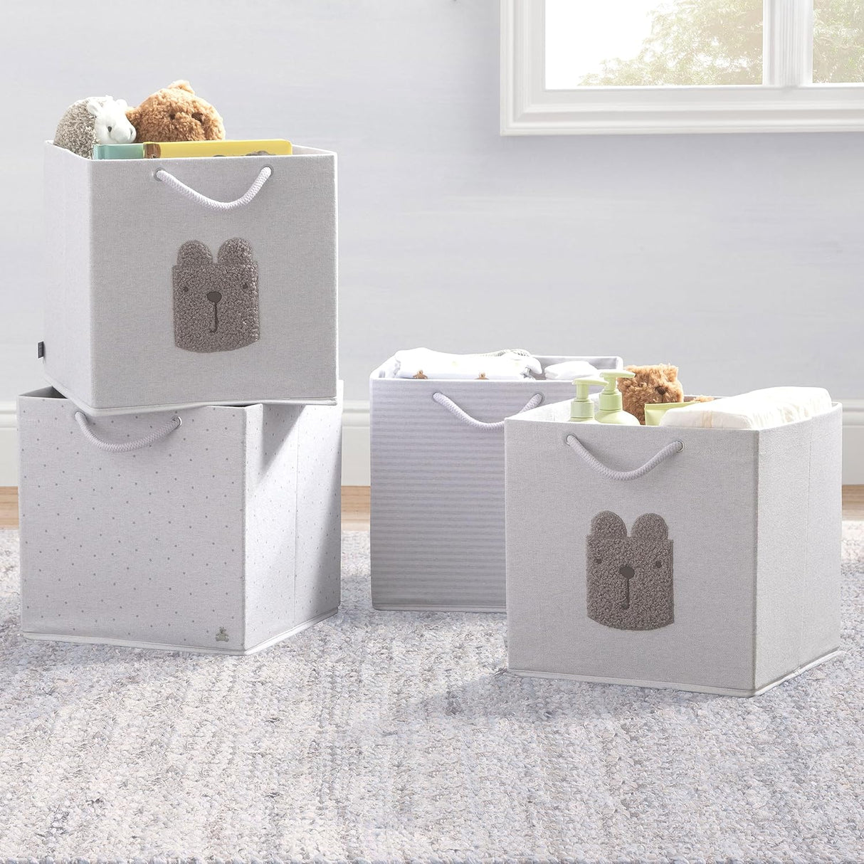 Delta Children 4-Pack Brannan Bear Fabric Storage Bins with Handles, Grey
