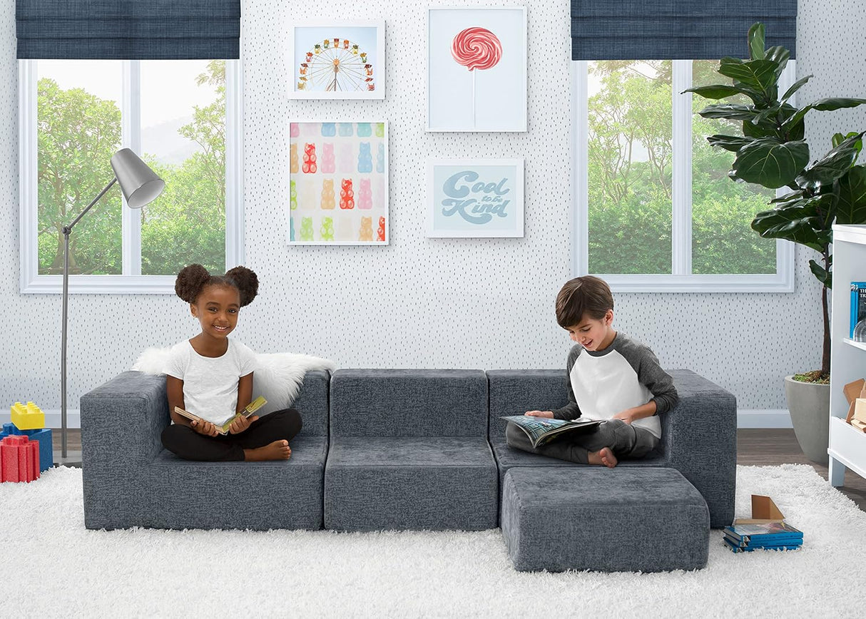 Delta Children Cozee 4-Piece Sectional Sofa Set, Grey