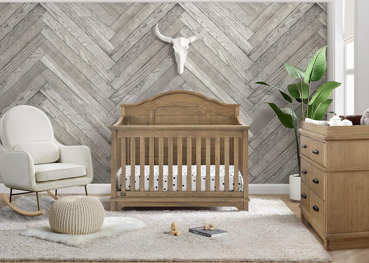 Delta Children Simmons Kids Asher 6-in-1 Convertible Crib with Toddler Rail, Rustic Acorn