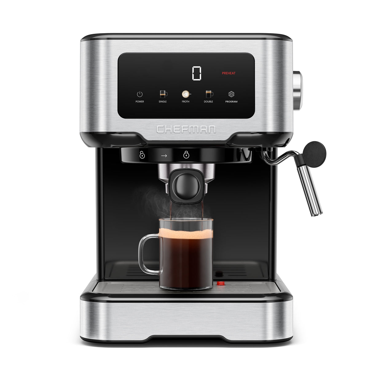 Chefman CraftBrew Espresso Machine w/ Steam Wand and Touch Controls – Stainless Steel
