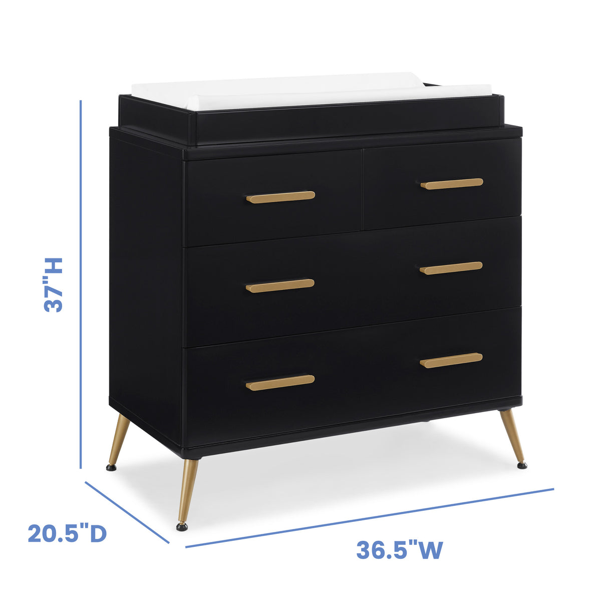 Delta Children Sloane 4 Drawer Dresser with Changing Top and Interlocking Drawers, Ebony/Bronze