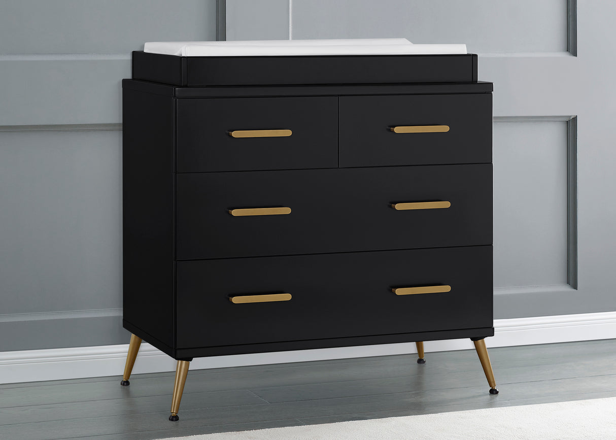 Delta Children Sloane 4 Drawer Dresser with Changing Top and Interlocking Drawers, Ebony/Bronze