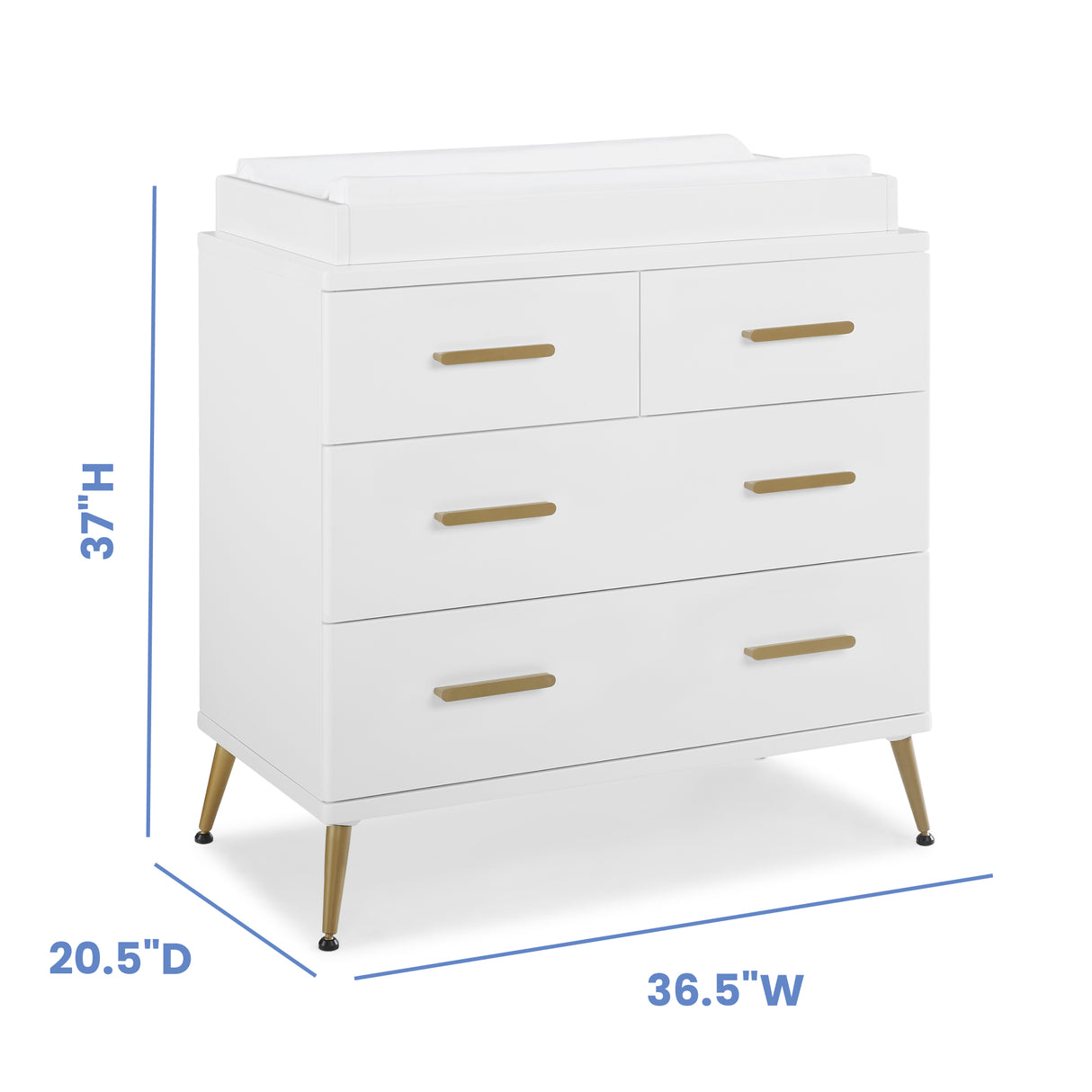 Delta Children Sloane 4 Drawer Dresser w/Changing Top and Interlocking Drawers,Bianca White/Bronze