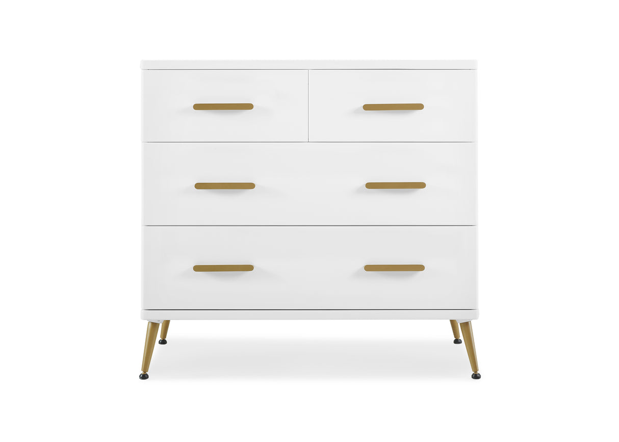Delta Children Sloane 4 Drawer Dresser w/Changing Top and Interlocking Drawers,Bianca White/Bronze