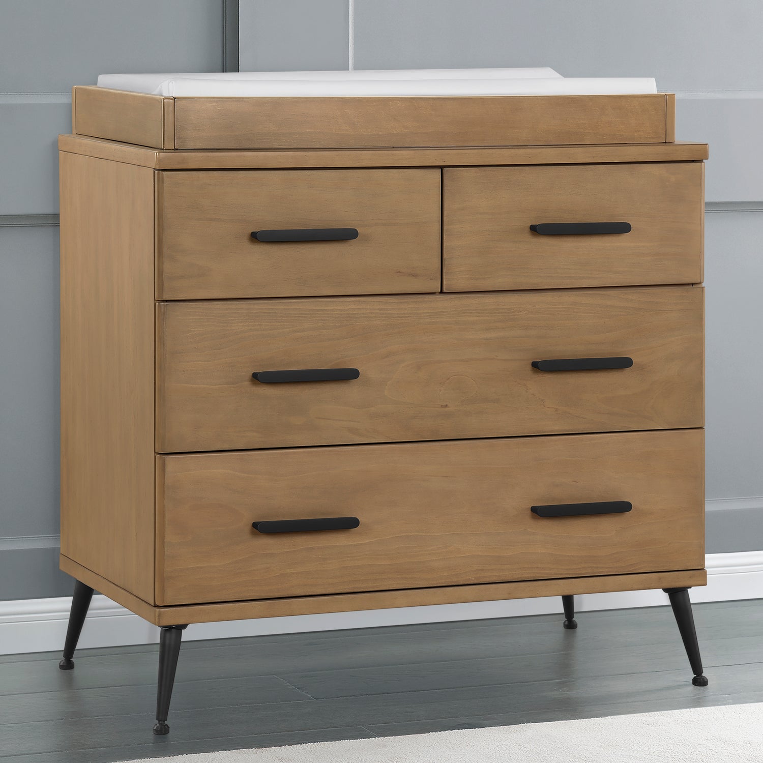 Delta Children Sloane 4 Drawer Dresser w/ Changing Top and Interlocking Drawers,Acorn White/Bronze