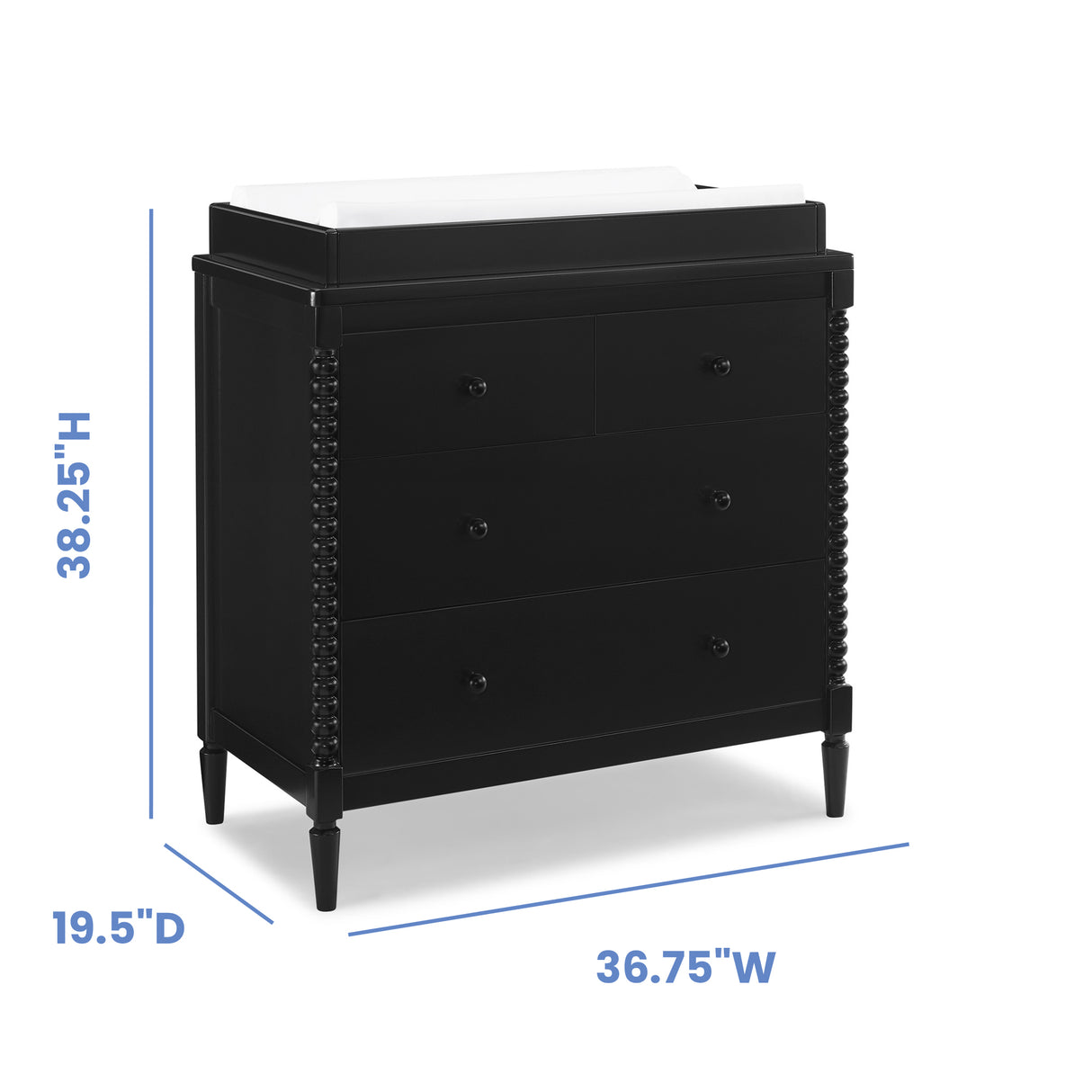 Delta Children Saint 3 Drawer Dresser with Changing Top and Interlocking Drawers, Black