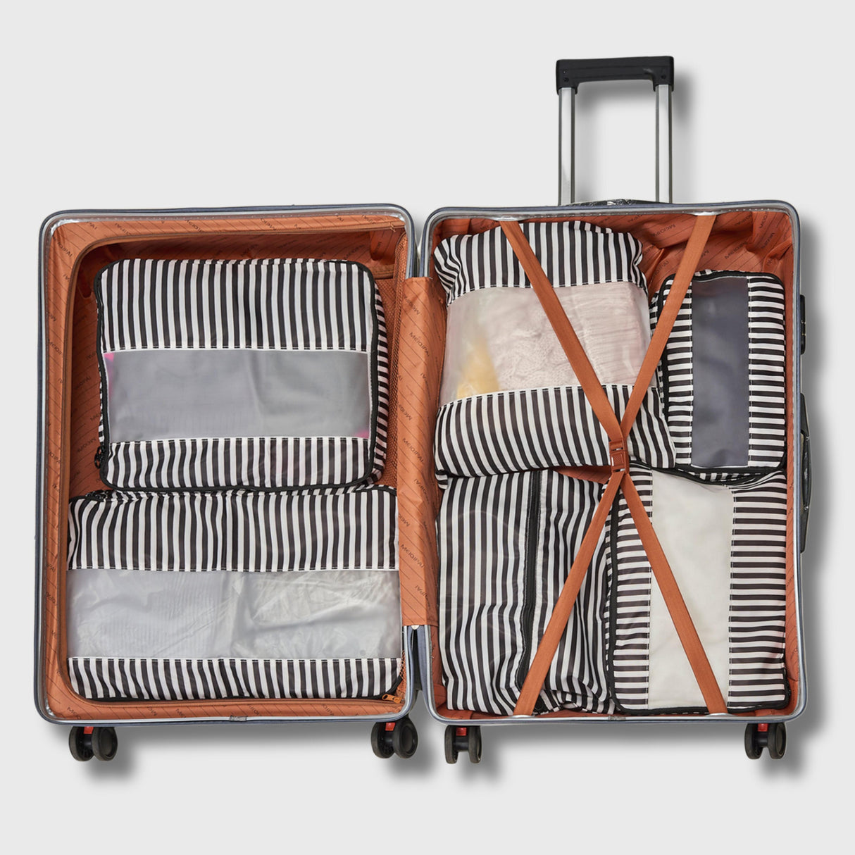 French Connection 6pc Packing Cube Set - Travel Storage Set for Luggage (Striped) in Black