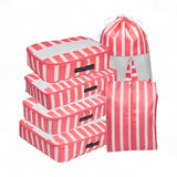 French Connection 6pc Packing Cube Set - Travel Storage Organizer Set for Luggage (Striped) in Pink