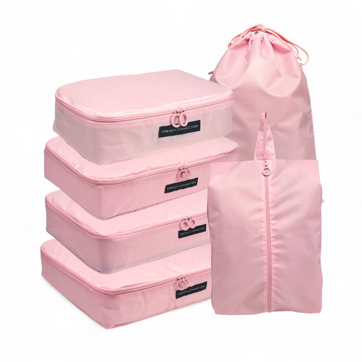French Connection 6pc Packing Cube Set - Travel Storage Set for Luggage in Blush