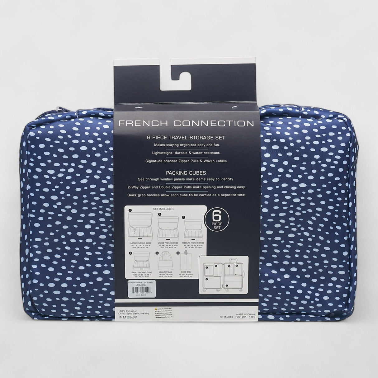 French Connection 6pc Packing Cube Set - Travel Storage Set (Polka Dot) in Navy