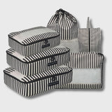 French Connection 6pc Packing Cube Set - Travel Storage Set for Luggage (Striped) in Black