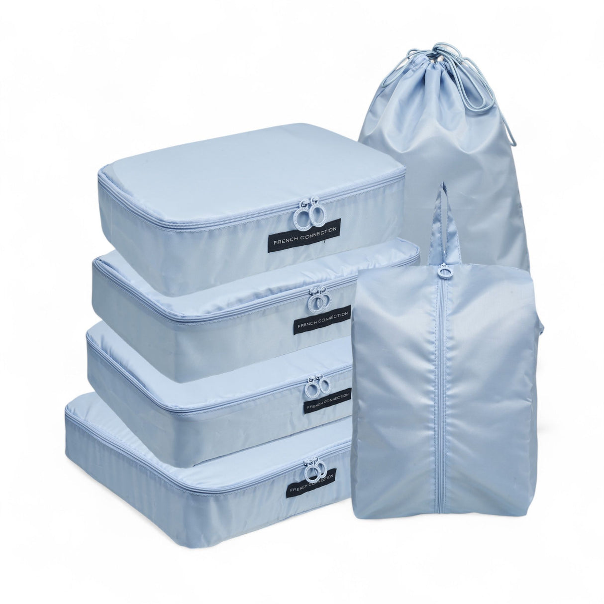 French Connection 6pc Packing Cube Set - Travel Storage Set for Luggage in Light Blue