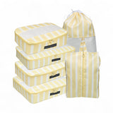 French Connection 6pc Packing Cube Set - Travel Storage Organizer Set for Luggage (Striped) in Yellow