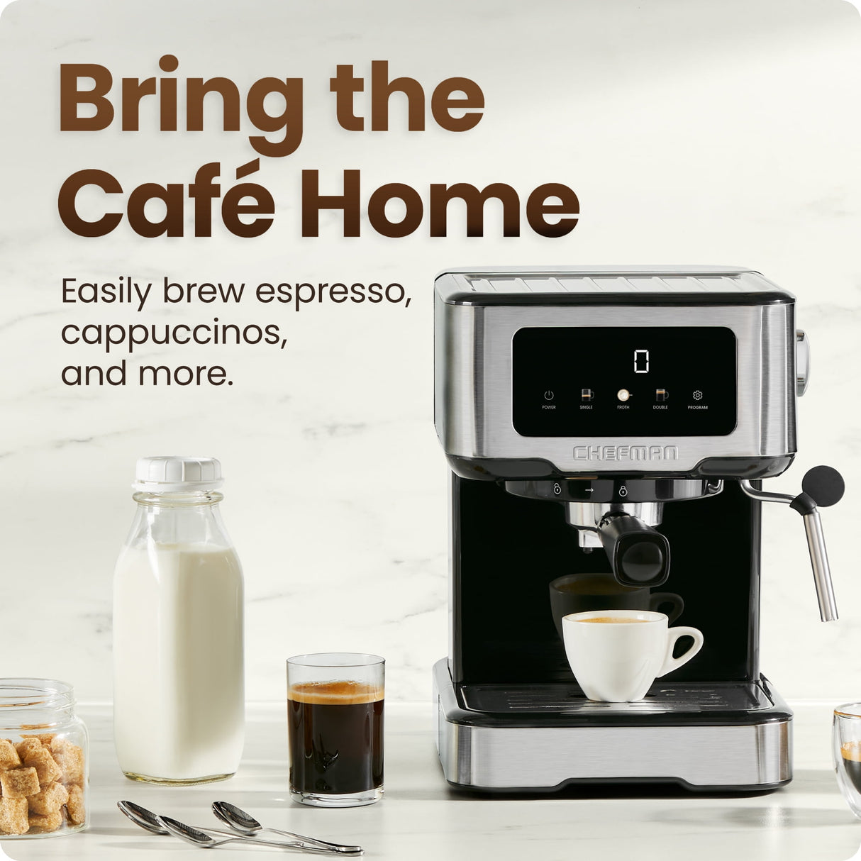Chefman CraftBrew Espresso Machine w/ Steam Wand and Touch Controls – Stainless Steel