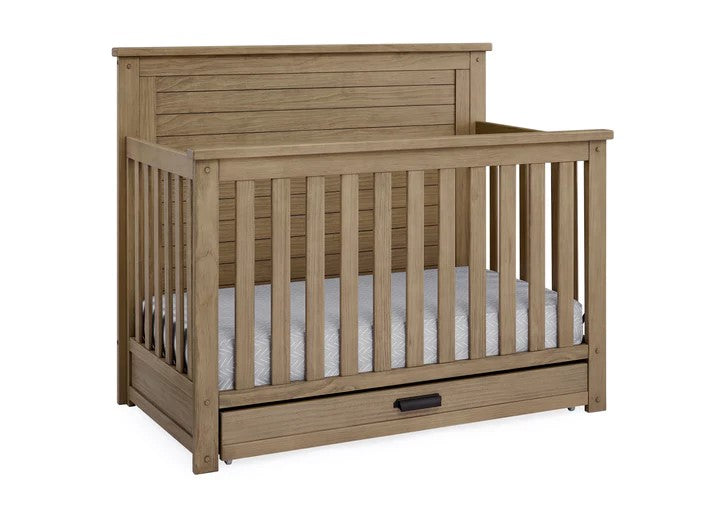 Delta Children Simmons Kids Caden 6-in-1 Convertible Crib with Trundle Drawer,  Rustic Acorn