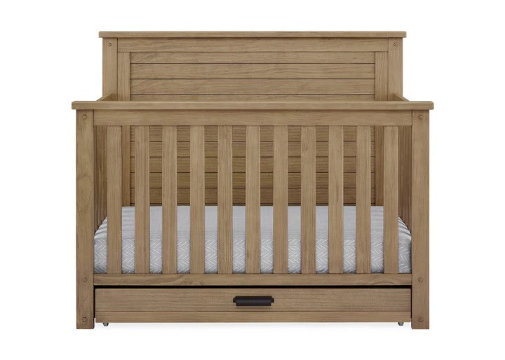 Delta Children Simmons Kids Caden 6-in-1 Convertible Crib with Trundle Drawer,  Rustic Acorn